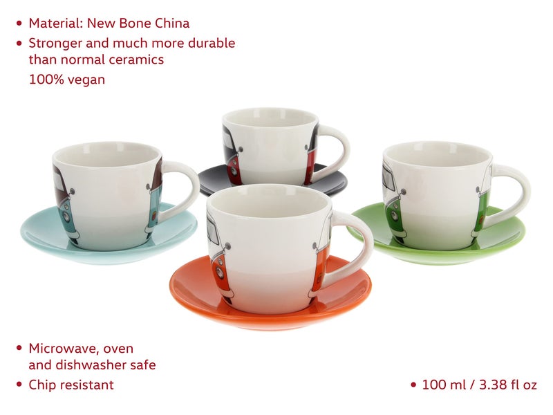 BRISA VW Collection - Volkswagen Espresso Cups Coffee-Tea-Cappuccino Set in T1 Bus Campervan Design (Bus Front/100ml/3.4 fl oz) (Set of 4 (red/black, petrol/brown, orange, green)) - Image 2